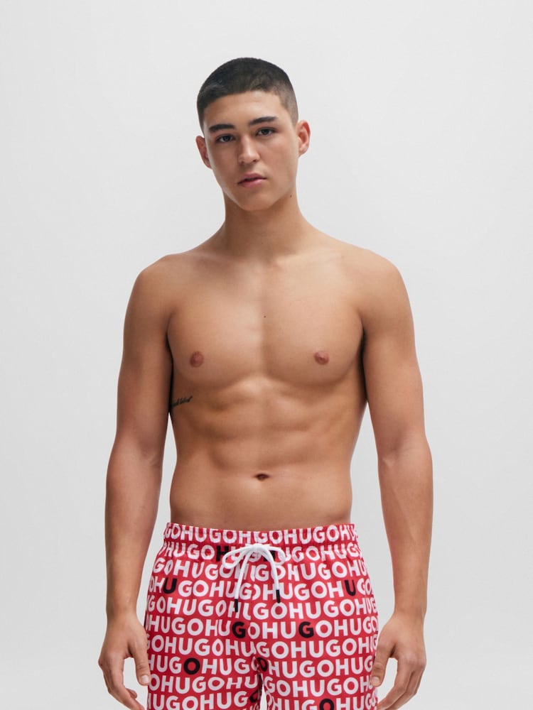 HUGO Red Recycled-Material Swim Shorts With Logo Print - Image 1 of 4