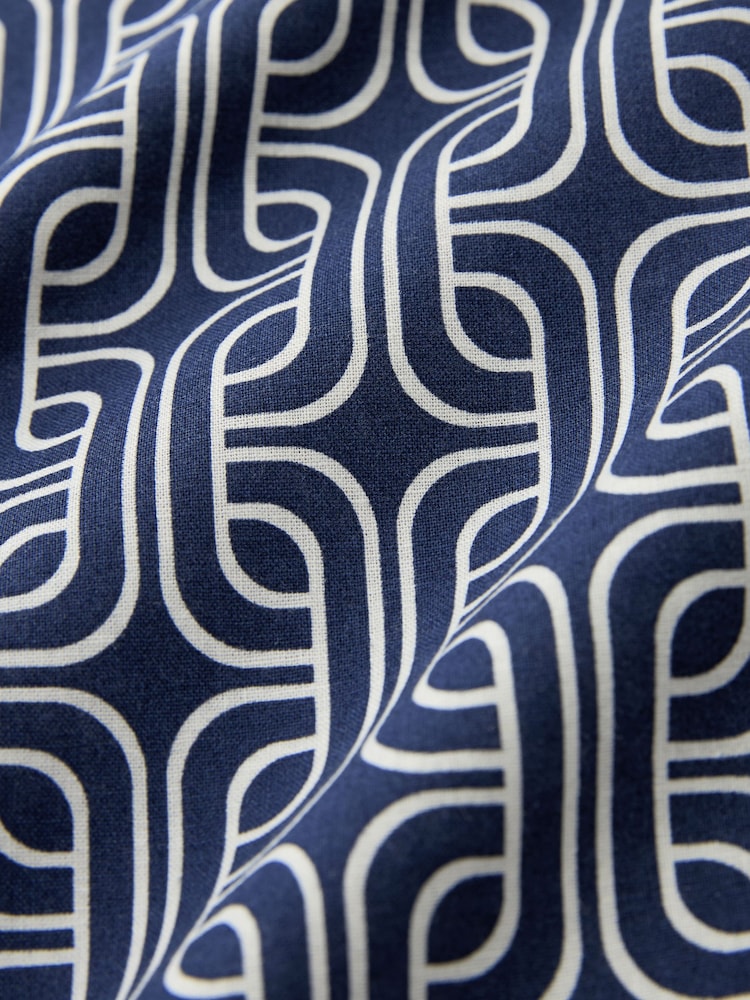Navy Blue Linen Blend Printed Short Sleeve Shirt - Image 8 of 8