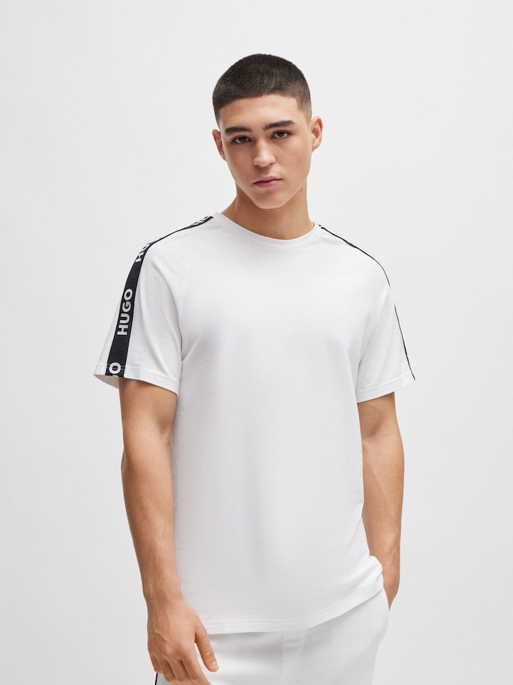 HUGO White Logo Tape Relaxed Fit Stretch Cotton T-Shirt - Image 1 of 5