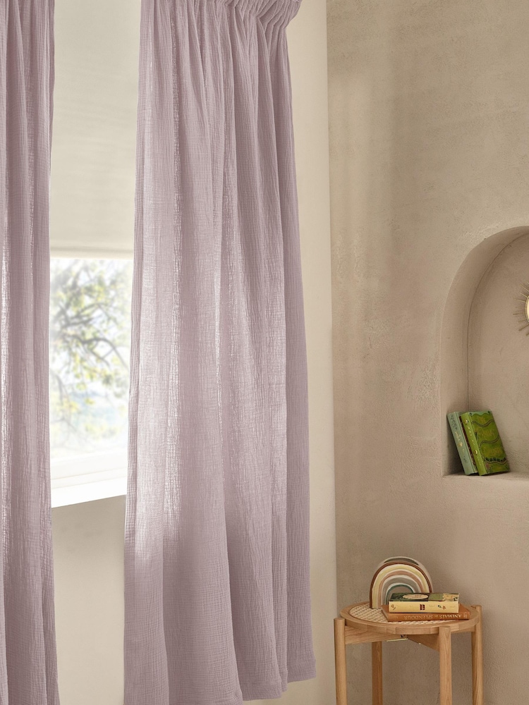 Lilac Purple 100% Cotton Crinkle Pencil Pleat Curtains - Image 1 of 5