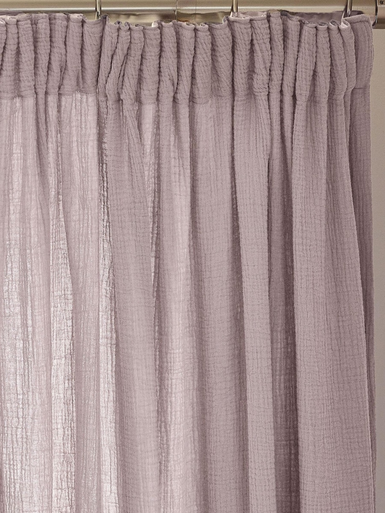 Lilac Purple 100% Cotton Crinkle Pencil Pleat Curtains - Image 2 of 5