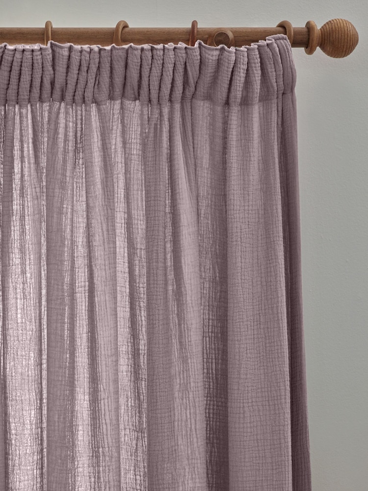 Lilac Purple 100% Cotton Crinkle Pencil Pleat Curtains - Image 5 of 5
