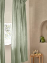 Sage Green 100% Cotton Crinkle Pencil Pleat Curtains - Image 1 of 7
