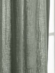 Sage Green 100% Cotton Crinkle Pencil Pleat Curtains - Image 2 of 7