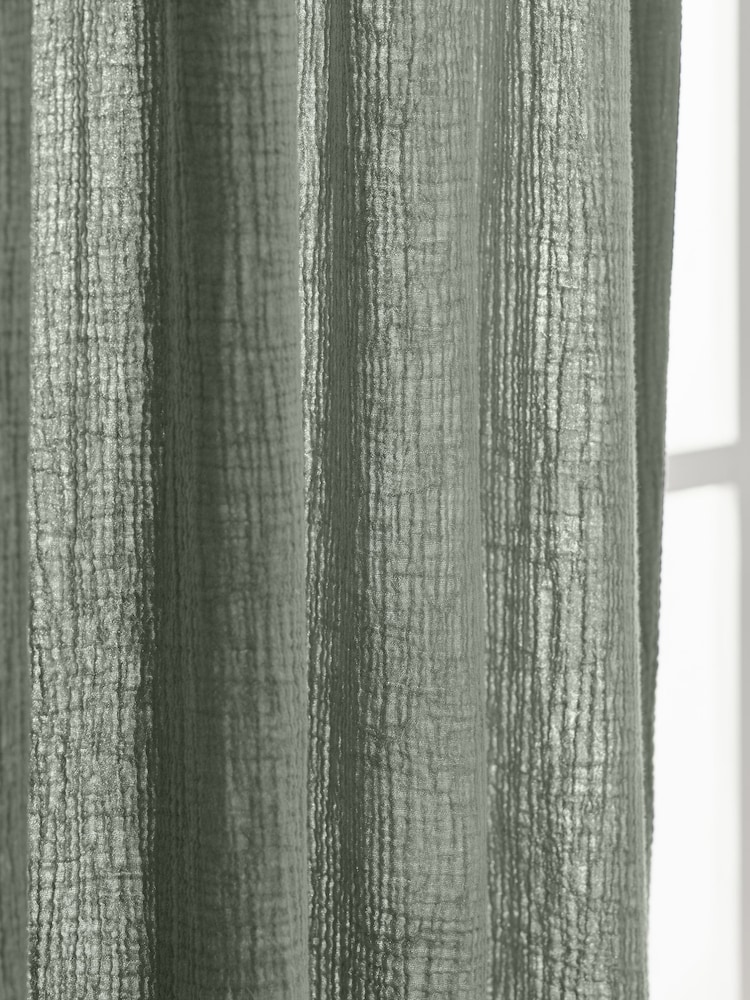 Sage Green 100% Cotton Crinkle Pencil Pleat Curtains - Image 2 of 7