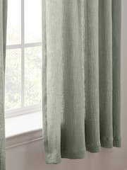 Sage Green 100% Cotton Crinkle Pencil Pleat Curtains - Image 3 of 7