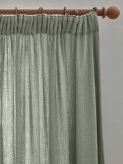 Sage Green 100% Cotton Crinkle Pencil Pleat Curtains - Image 4 of 7