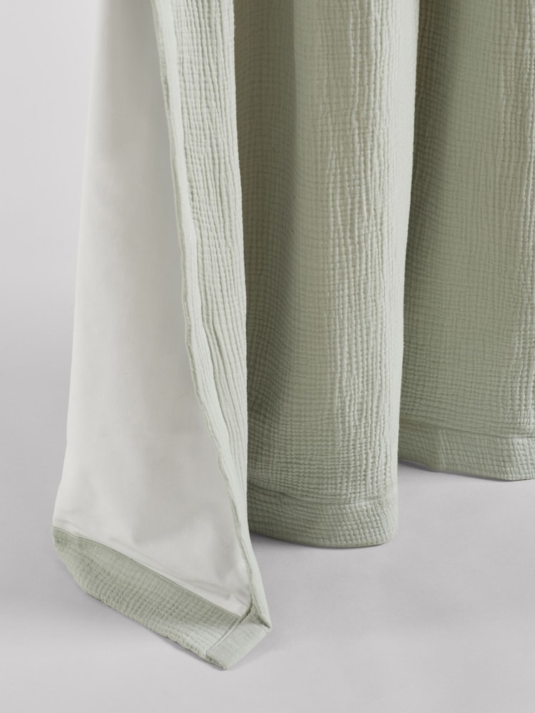 Sage Green 100% Cotton Crinkle Pencil Pleat Curtains - Image 7 of 7