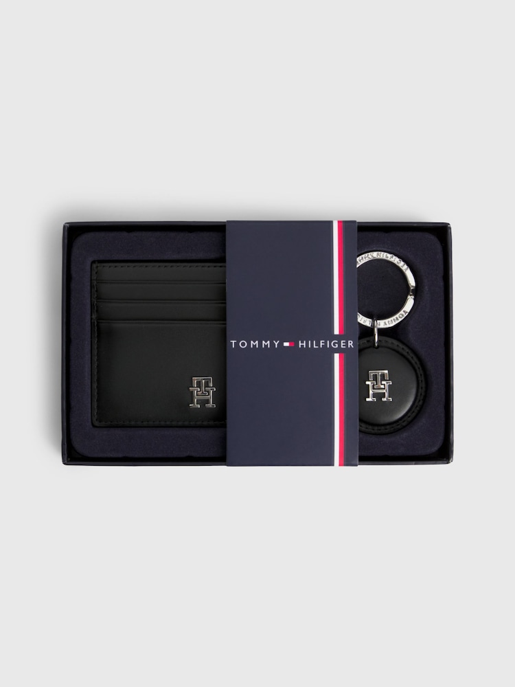 Tommy Hilfiger Geschenkset mit Kartenetui und Schlüsselanhänger mit Monogramm, Schwarz - Bild 1 von 4