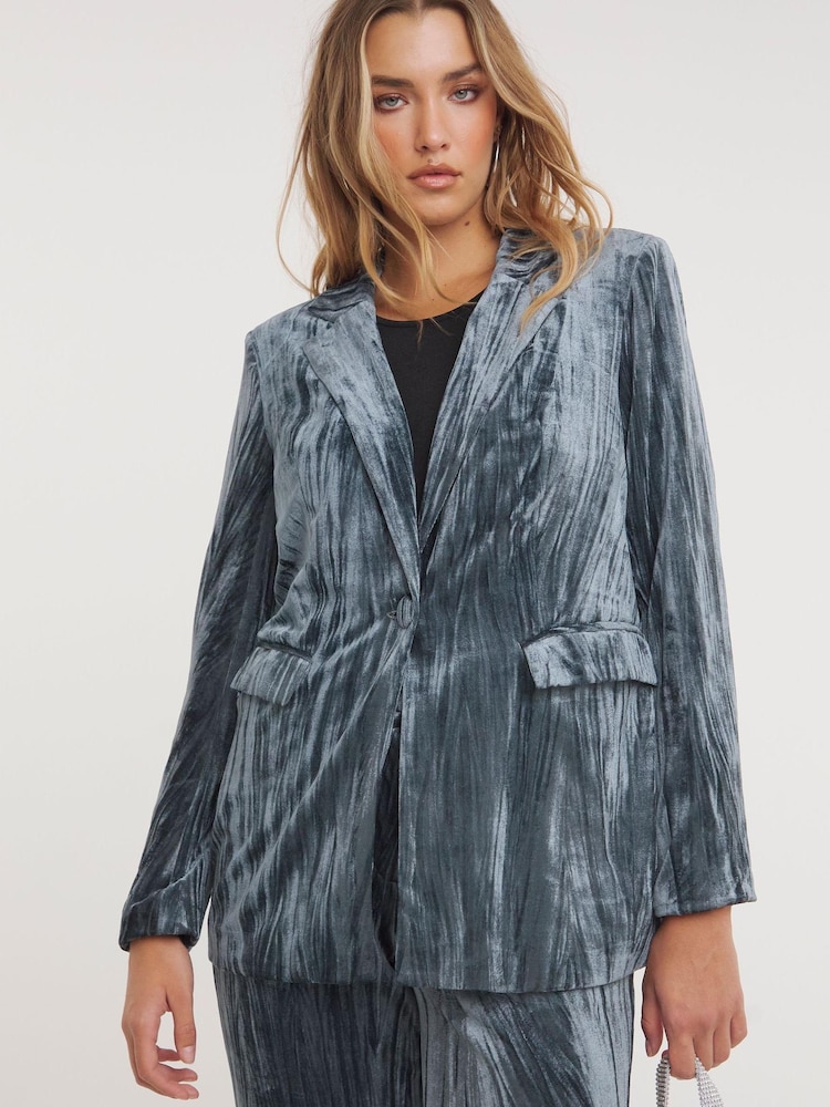 Simply Be Grey Crushed Velour Blazer - Image 1 of 4 Simply Be Grey Crushed Velour Blazer - Image 1 of 4