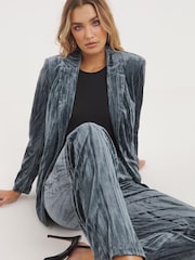 Simply Be Grey Crushed Velour Blazer - Image 3 of 4