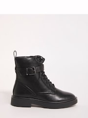 Simply Be Black Extra Wide Fit Classic Lace-Up Ankle Boots - Image 1 of 3