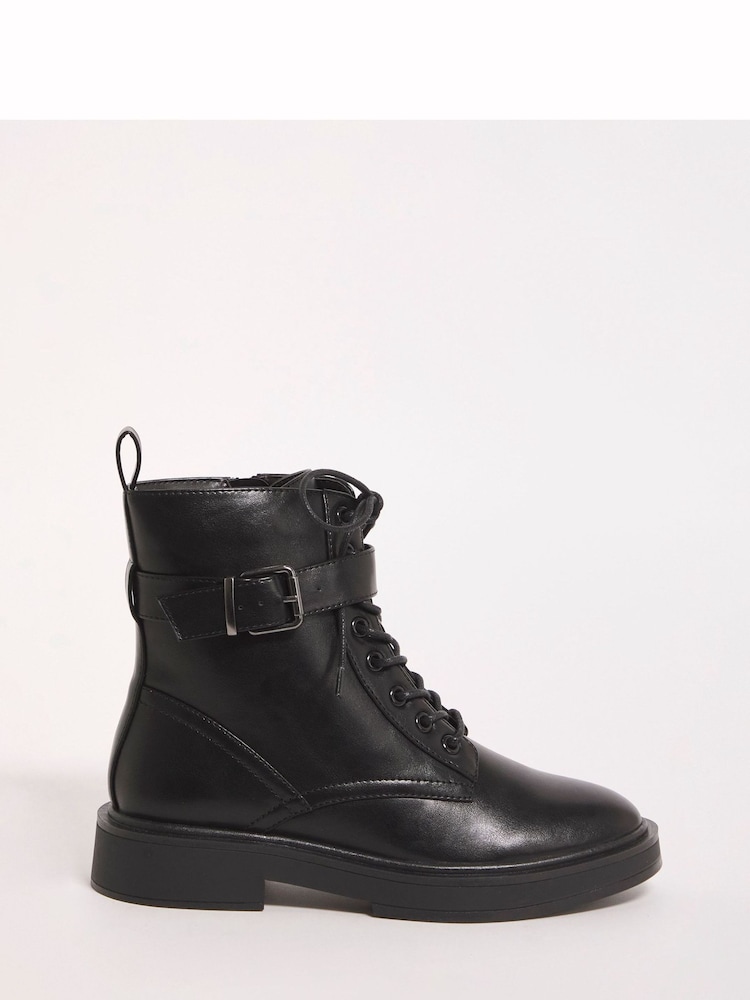 Simply Be Black Extra Wide Fit Classic Lace-Up Ankle Boots - Image 1 of 3