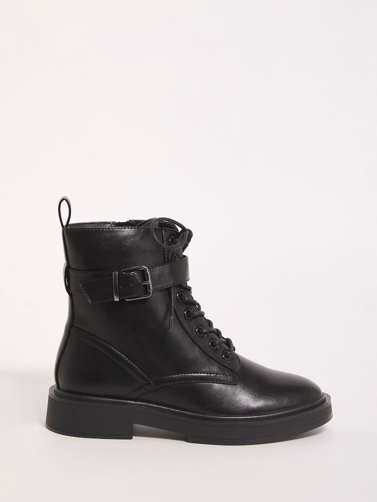 Simply Be Black Standard/Wide Fit Classic Lace-Up Ankle Boots - Image 1 of 3
