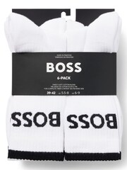 BOSS White Six-Pack of Ribbed Short Socks in a Cotton Blend - Image 3 of 5