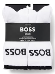 BOSS White Six-Pack of Ribbed Short Socks in a Cotton Blend - Image 4 of 5