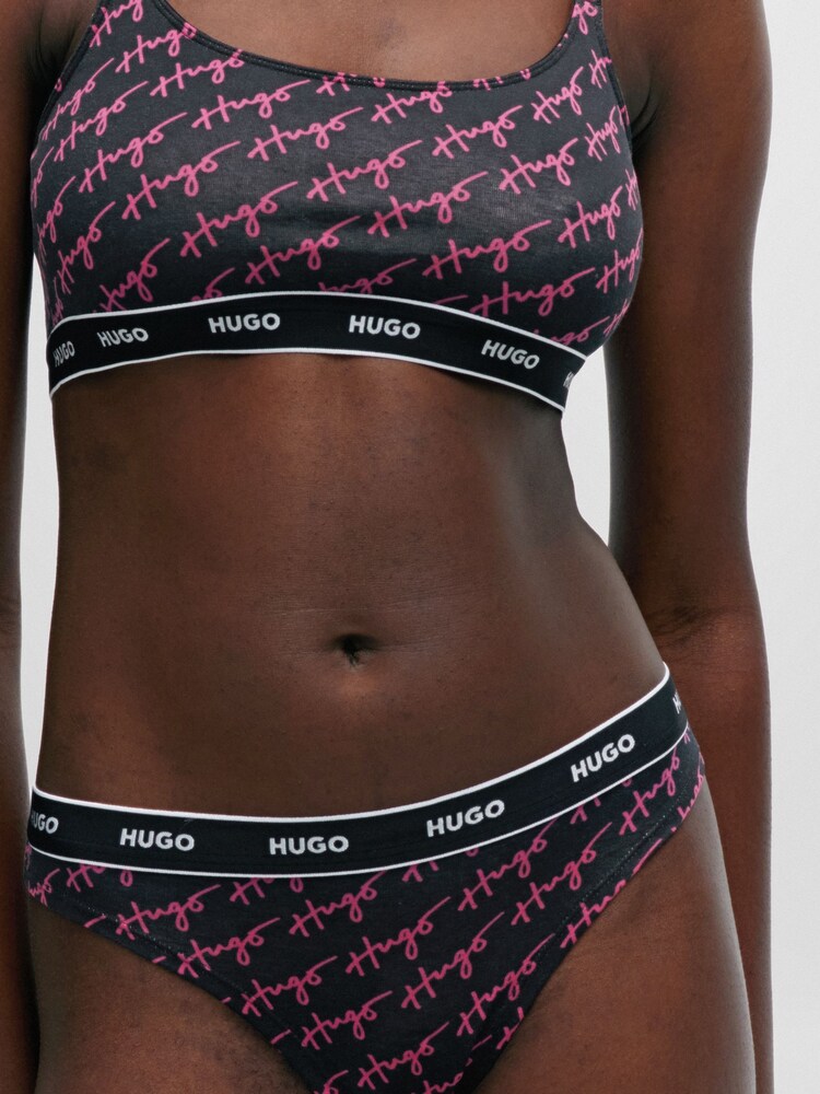 HUGO Purple Stretch-Cotton Thongs Pack Of 3 With Logo Waistbands - Image 5 of 5