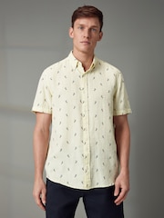 Yellow Linen Blend Printed Short Sleeve Shirt - Image 2 of 6