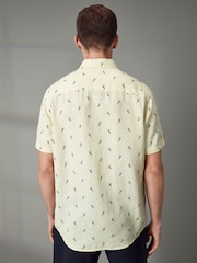 Yellow Linen Blend Printed Short Sleeve Shirt - Image 3 of 6