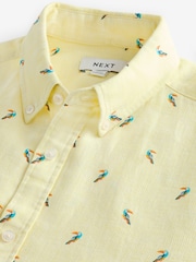 Yellow Linen Blend Printed Short Sleeve Shirt - Image 5 of 6
