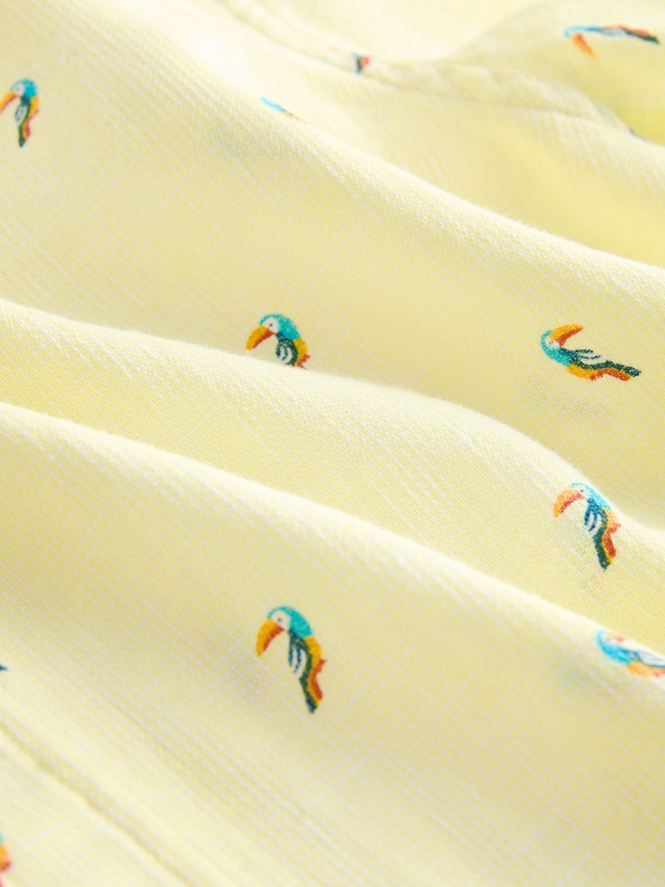 Yellow Linen Blend Printed Short Sleeve Shirt - Image 6 of 6