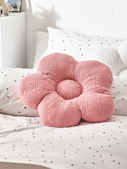 Pink Textured Daisy 100% Cotton Cushion - Image 1 of 4