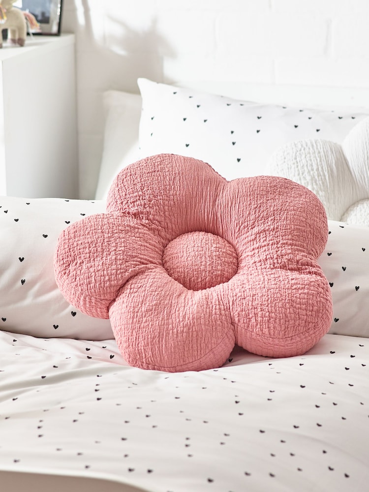 Pink Textured Daisy 100% Cotton Cushion - Image 1 of 4