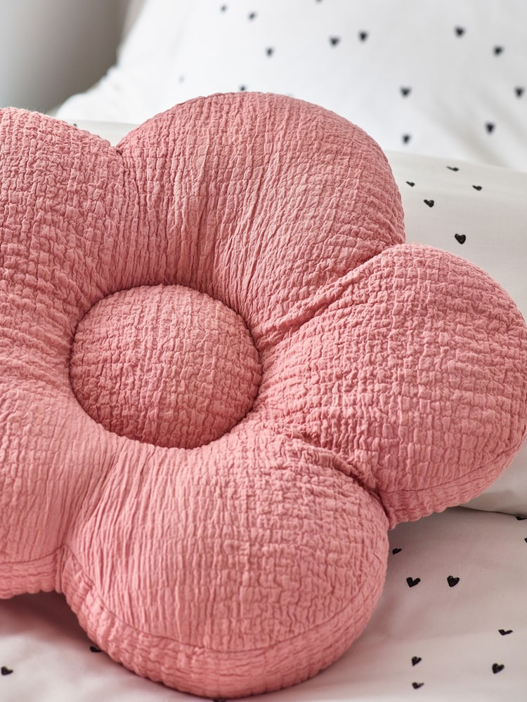 Pink Textured Daisy 100% Cotton Cushion - Image 2 of 4