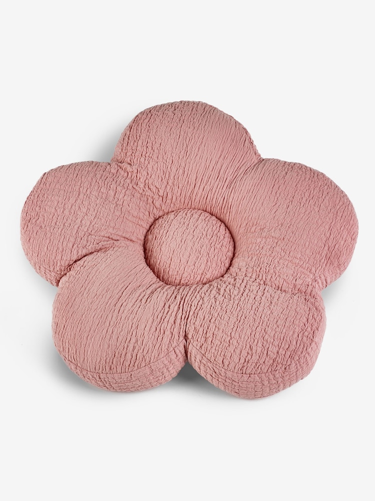 Pink Textured Daisy 100% Cotton Cushion - Image 4 of 4