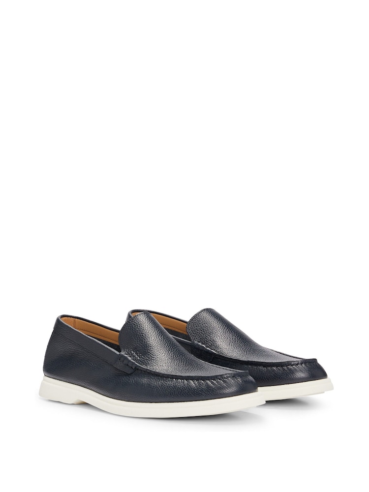BOSS Blue Tumbled-Leather Loafers With Contrast Outsole - Image 2 of 4 BOSS Blue Tumbled-Leather Loafers With Contrast Outsole - Image 2 of 4
