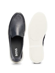 BOSS Blue Tumbled-Leather Loafers With Contrast Outsole - Image 4 of 4