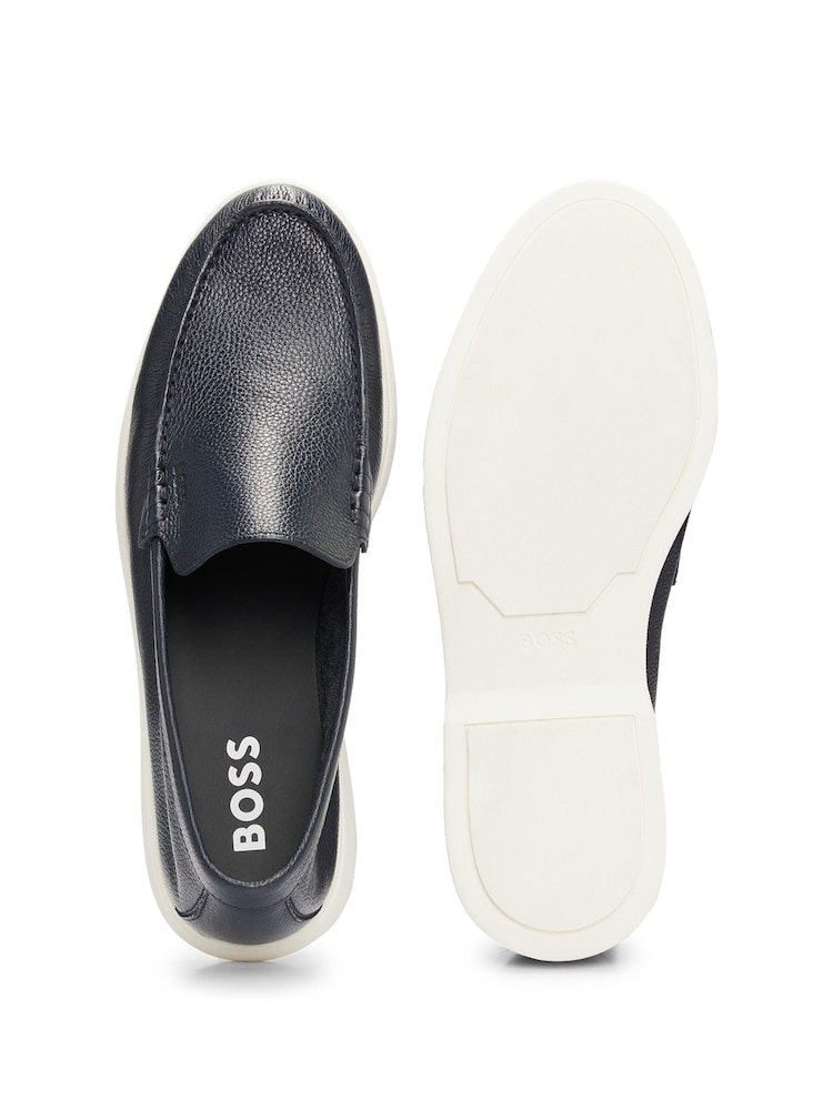 BOSS Blue Tumbled-Leather Loafers With Contrast Outsole - Image 4 of 4 BOSS Blue Tumbled-Leather Loafers With Contrast Outsole - Image 4 of 4