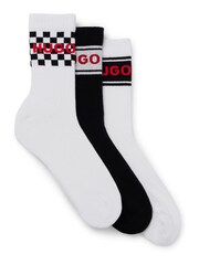 HUGO White/Black Regular Length Racer Logo Socks 3 Pack - Image 1 of 3