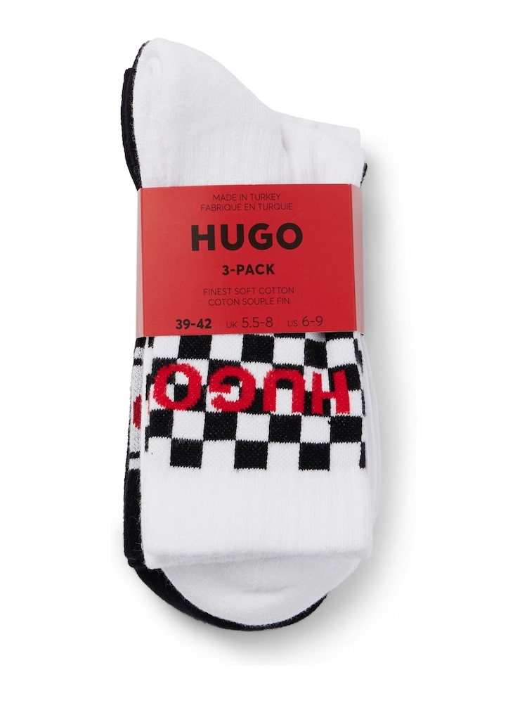 HUGO White/Black Regular Length Racer Logo Socks 3 Pack - Image 2 of 3