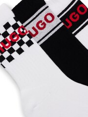 HUGO White/Black Regular Length Racer Logo Socks 3 Pack - Image 3 of 3