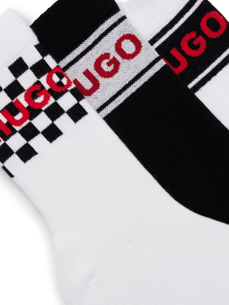 HUGO White/Black Regular Length Racer Logo Socks 3 Pack - Image 3 of 3