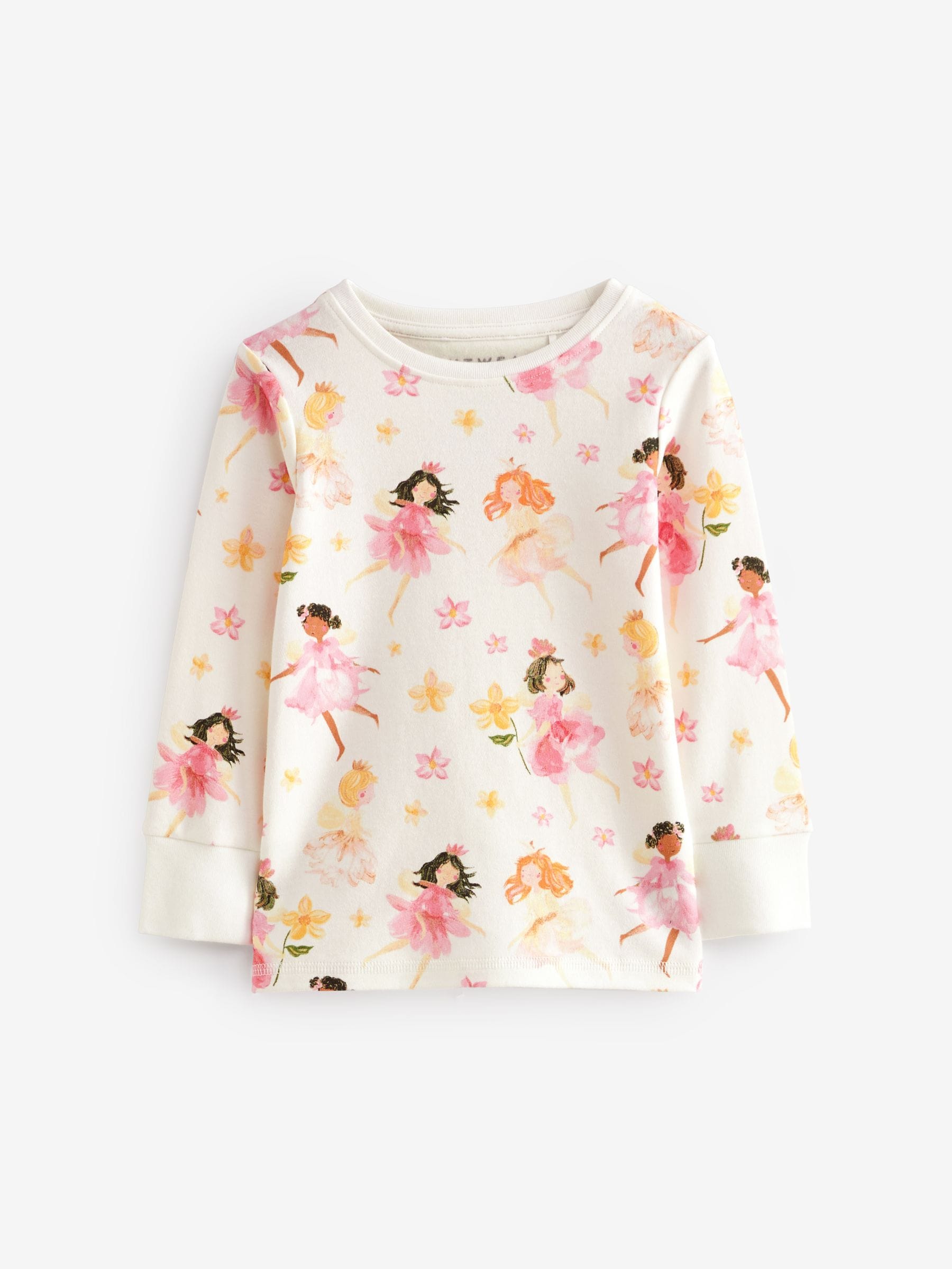 Buy Pink/Cream Fairy Long Sleeve Snuggle Pyjamas 3 Pack (9mths