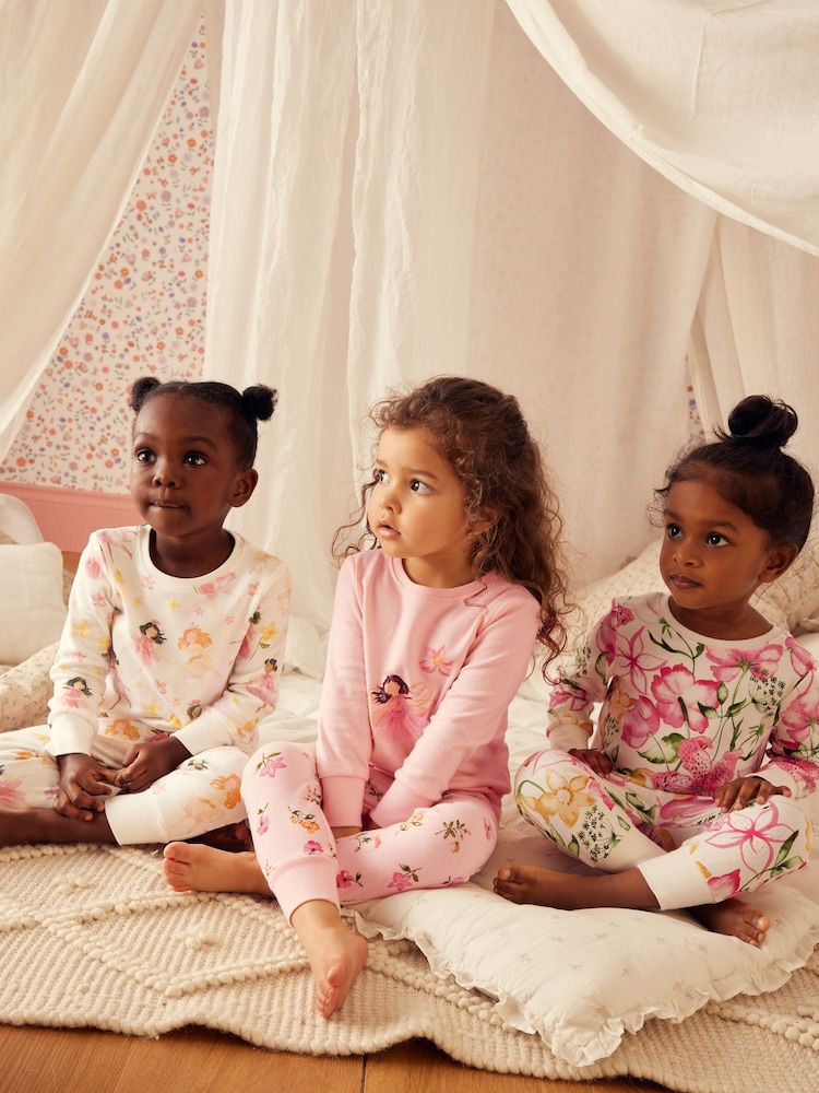 Pink/Cream Fairy Long Sleeve Snuggle Pyjamas 3 Pack (9mths-16yrs) - Image 2 of 15