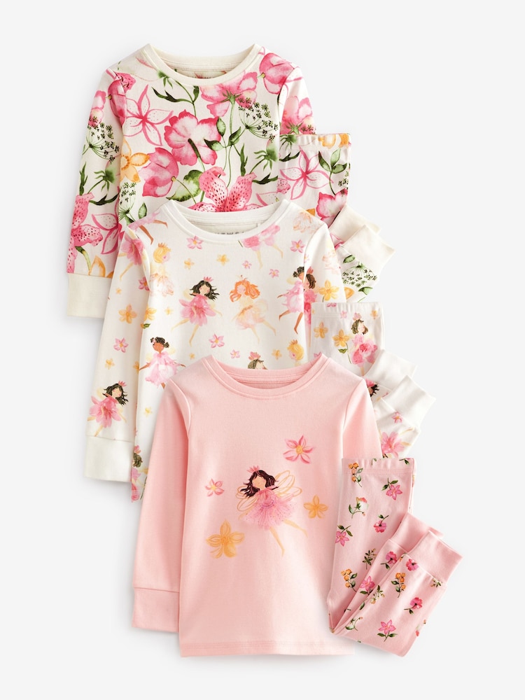 Pink/Cream Fairy Long Sleeve Snuggle Pyjamas 3 Pack (9mths-16yrs) - Image 8 of 15