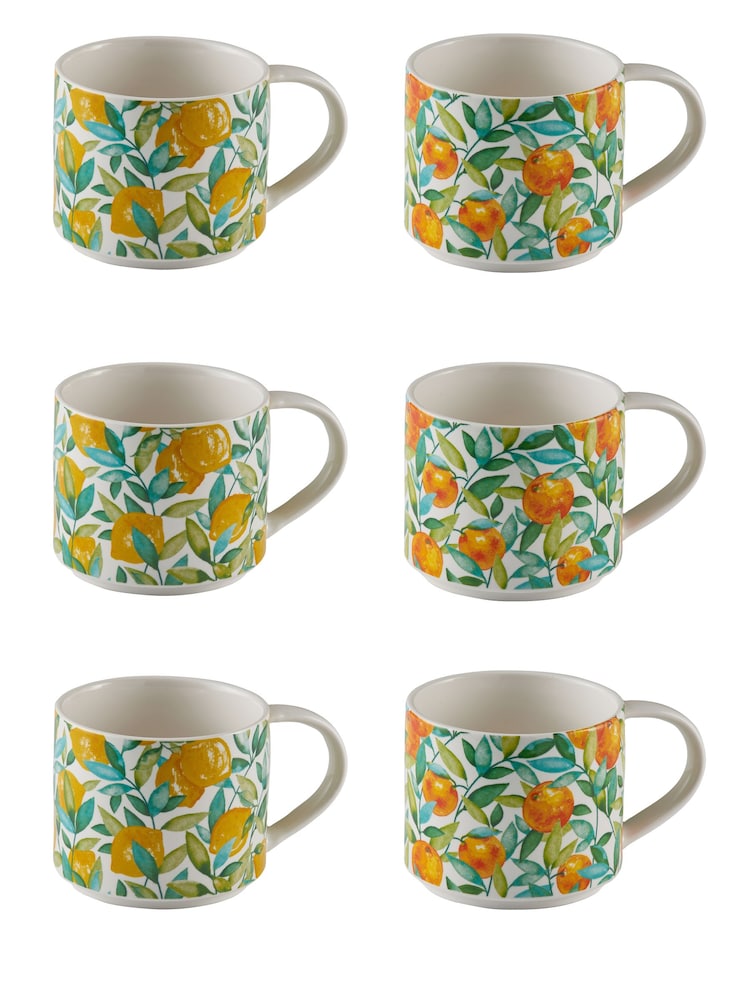 Price & Kensington. Set of 6 Yellow Lemon & Orange Trail Mugs - Image 1 of 3