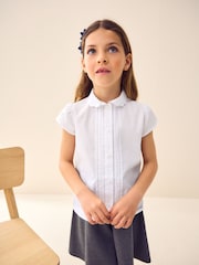 White Long Sleeve Scalloped Lace Trim School Blouse (3-14yrs) - Image 1 of 9