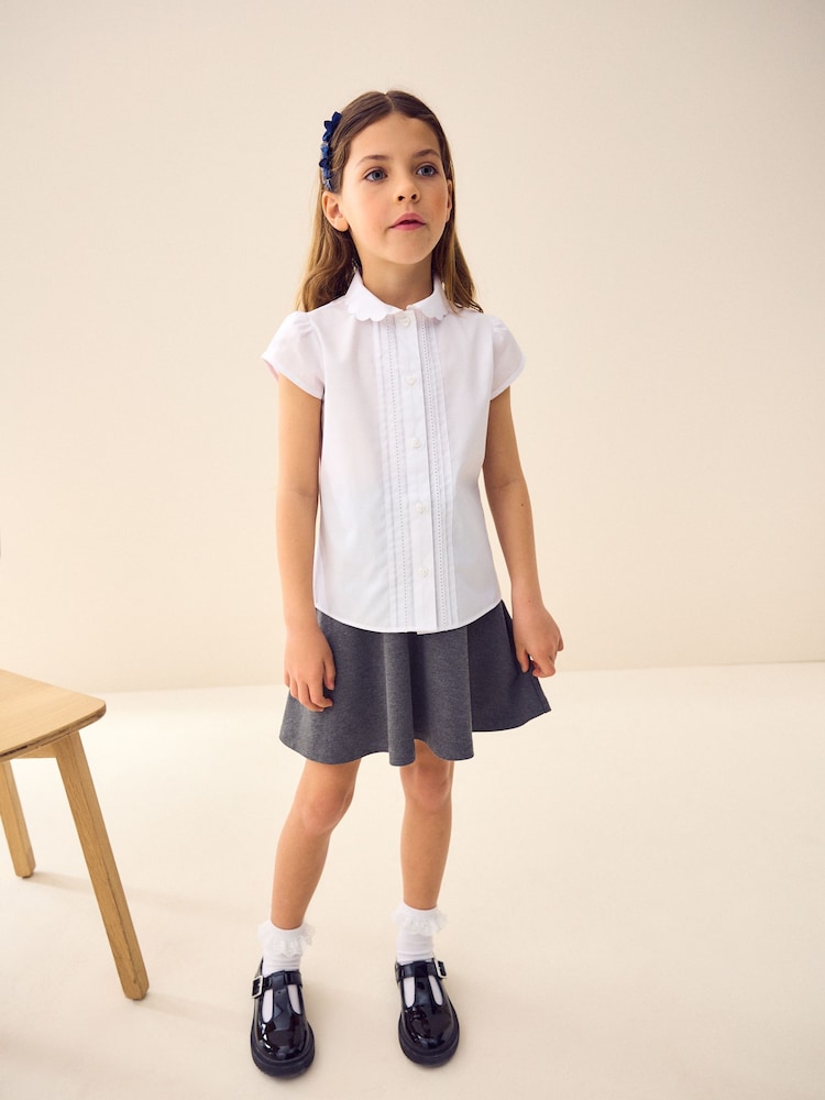 White Long Sleeve Scalloped Lace Trim School Blouse (3-14yrs) - Image 2 of 9