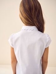 White Long Sleeve Scalloped Lace Trim School Blouse (3-14yrs) - Image 5 of 9
