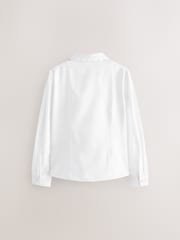 White Long Sleeve Scalloped Lace Trim School Blouse (3-14yrs) - Image 7 of 9