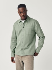 Green Twill Single Pocket Shacket Overshirt - Image 1 of 7