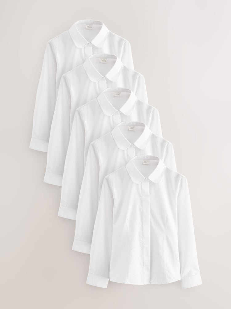 White 5 Pack Long Sleeve Fitted School Shirts (3-17yrs) - Image 1 of 4