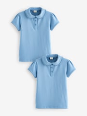 Blue Cotton Stretch Frill Collar School Polo Tops 2 Pack (3-16yrs) - Image 1 of 5