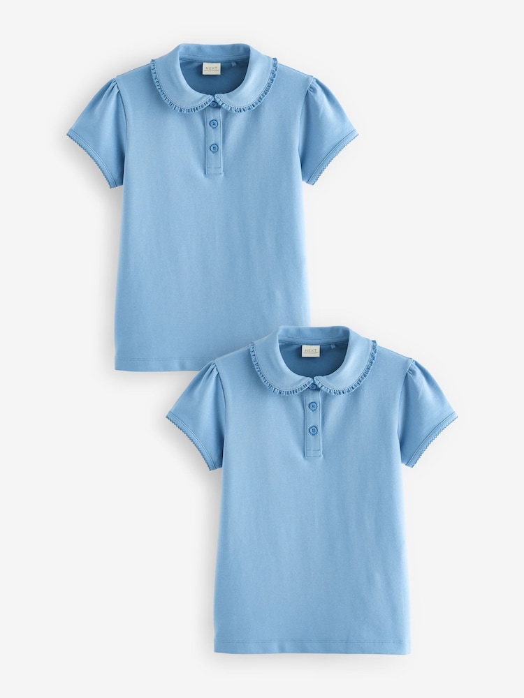 Blue Cotton Stretch Frill Collar School Polo Tops 2 Pack (3-16yrs) - Image 1 of 5