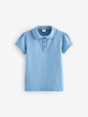 Blue Cotton Stretch Frill Collar School Polo Tops 2 Pack (3-16yrs) - Image 2 of 5