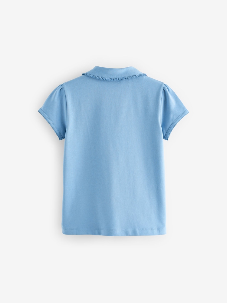 Blue Cotton Stretch Frill Collar School Polo Tops 2 Pack (3-16yrs) - Image 4 of 5